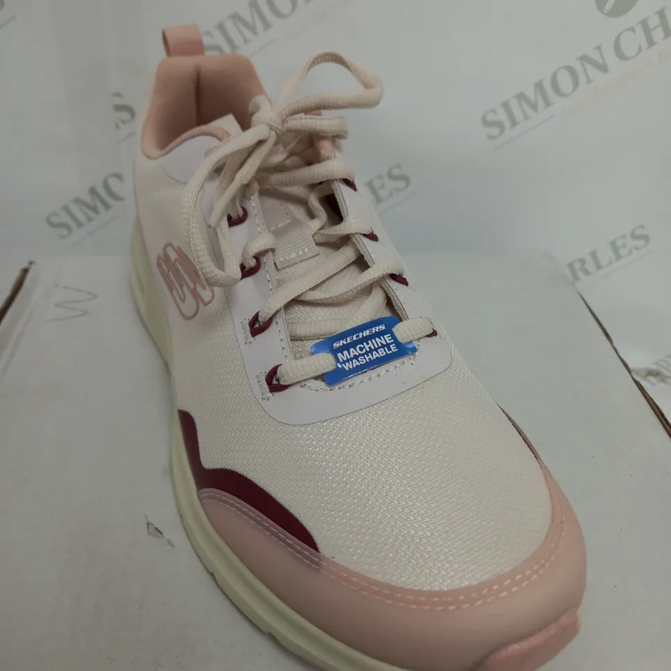BOXED PAIR OF SKECHERS AIR COURT TRAINERS IN PINK & WHITE SIZE 6.5