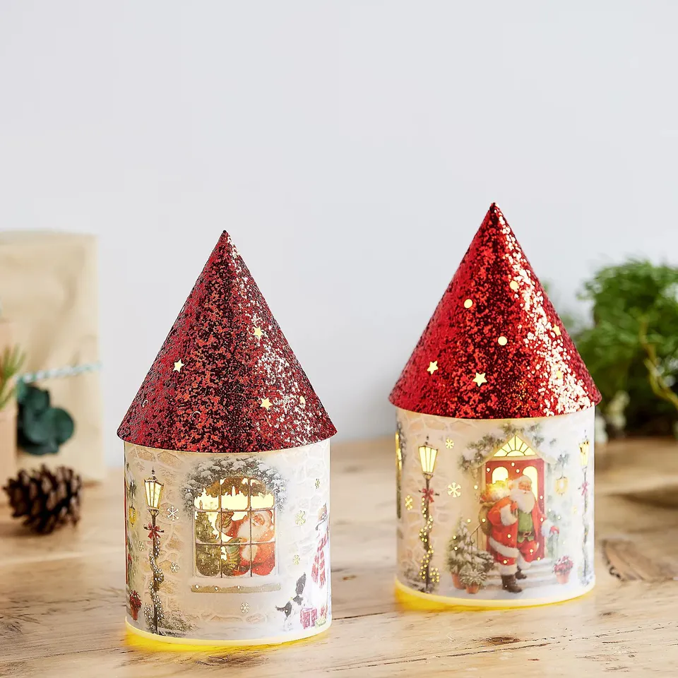 SANTA EXPRESS SET OF 2 PRE LIT CHRISTMAS SCENE HOUSES