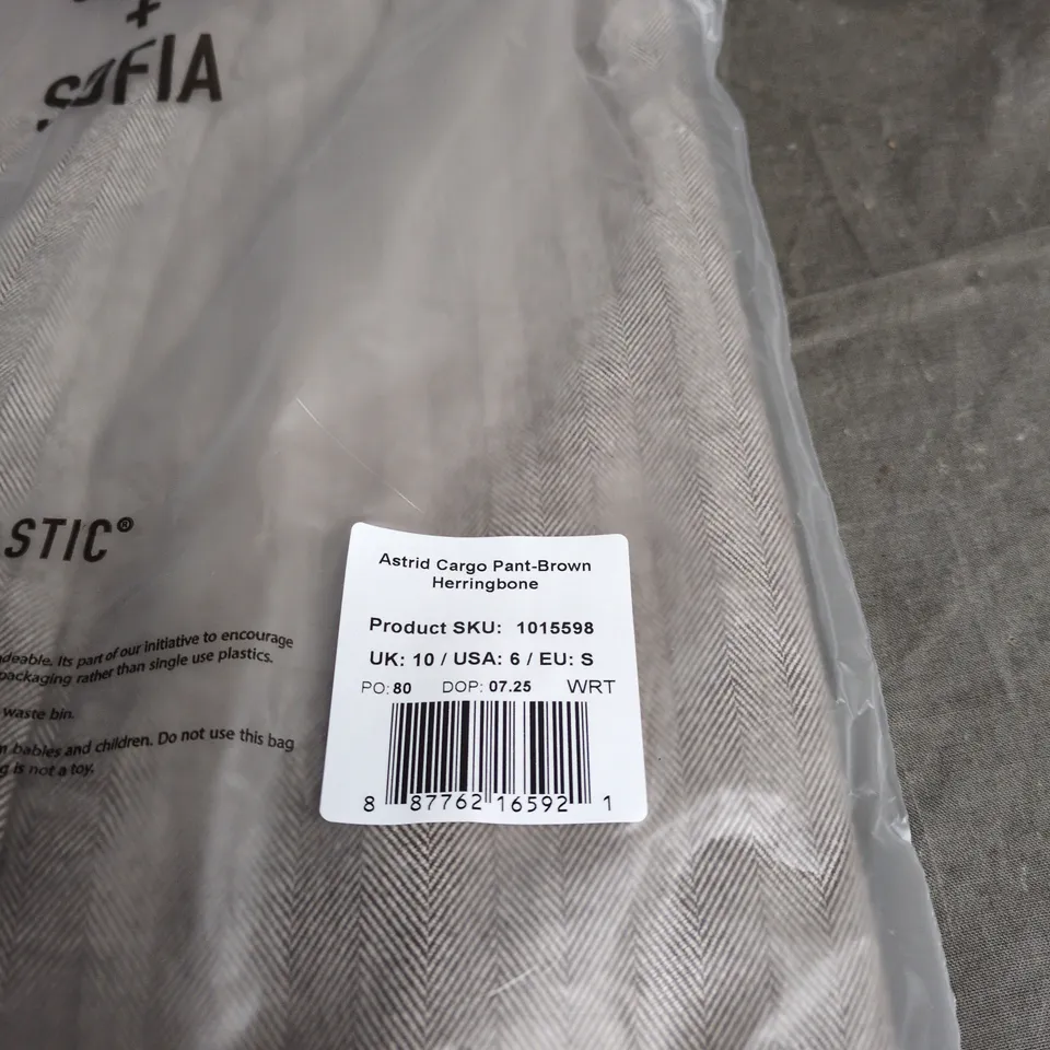 SAINT + SOFIA ASTRID CARGO PANT BROWN HERRINGBONE UK 10 BAGGED WITH TAGS