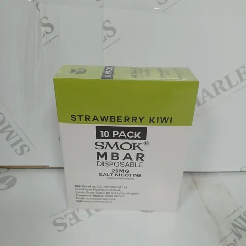 BOX OF APPROXIMATELY 10 BOXES OF STRAWBERRY KIWI 10 PACK SMOK M BAR DISPOSABLE 20MG SALT NICOTINE