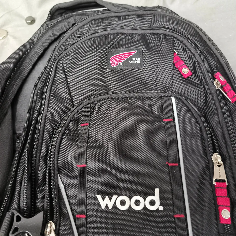 WOOD. BACKPACK WITH RED WING PATCH – BLACK