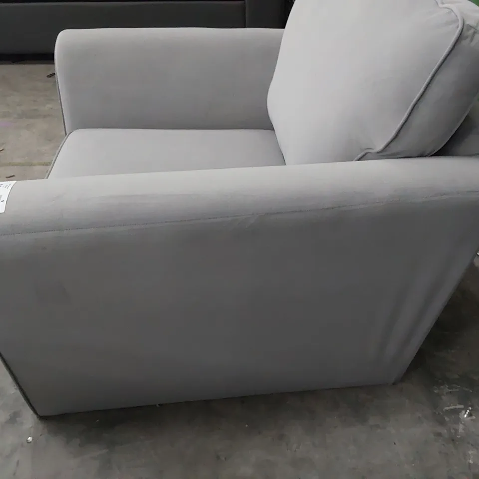 DESIGNER EASY CHAIR PLUSH LIGHT GREY FABRIC 