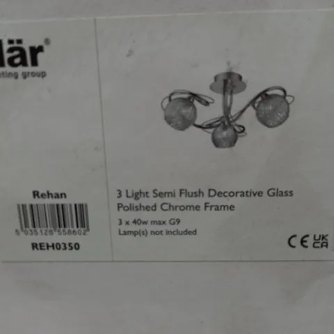 REHAN 3 LIGHT SEMI FLUSH DECORATIVE GLASS POLISHED CHROME FRAME