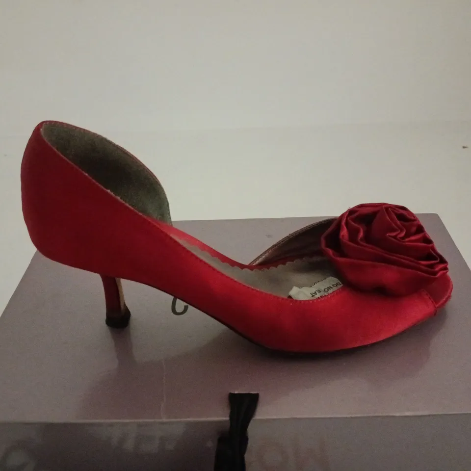 COAST CANDICE RED FABRICE RED SATIN SHOES UK 5 BOXED WITH PURSE