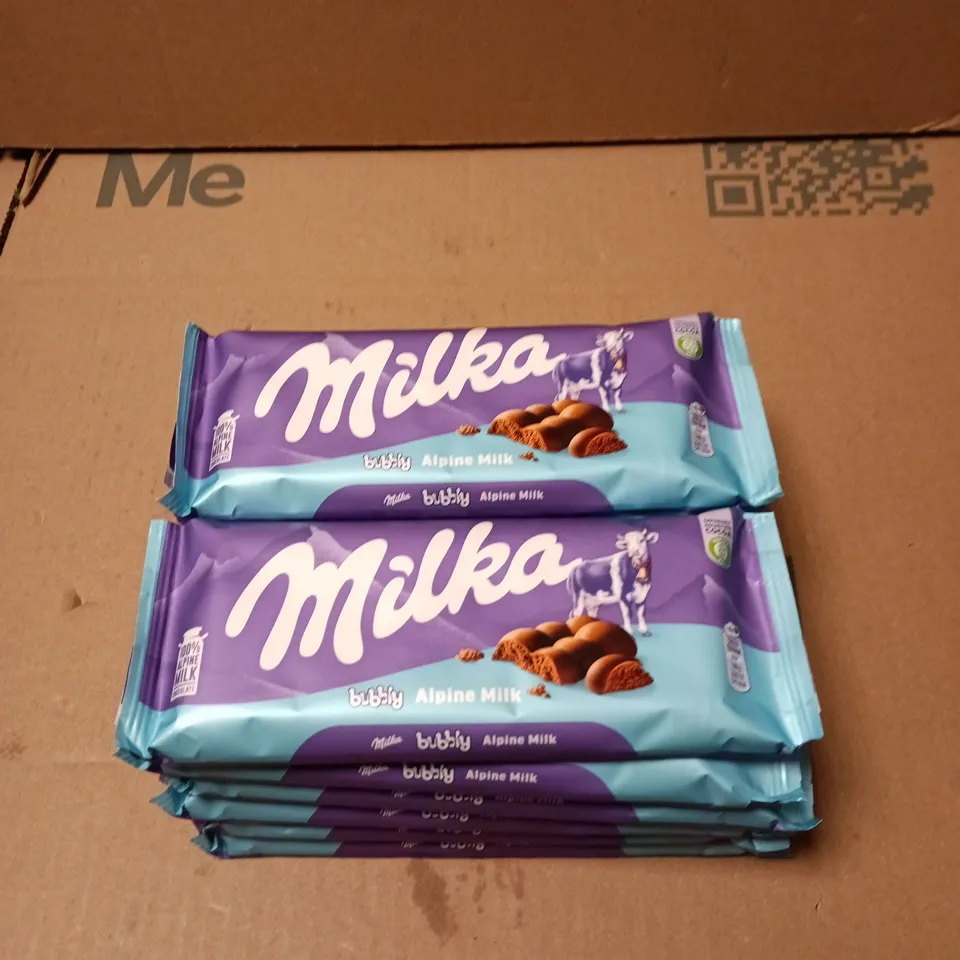 BOX OF APPROXIMATELY 12 BARS OF MILKA BUBBLY ALPINE MILK CHOCOLATE BARS