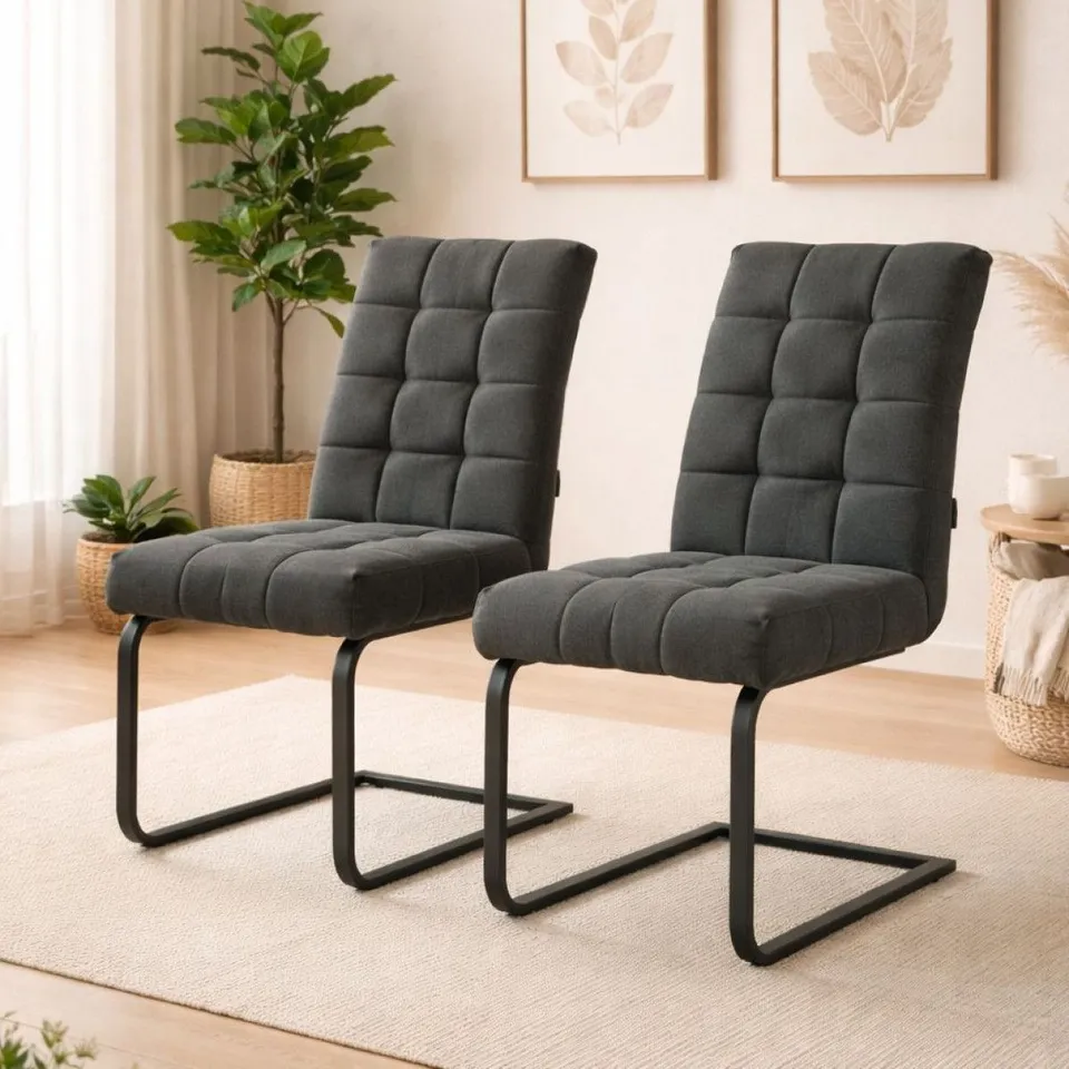 BOXED DOREL TERZA SET OF 2 BLACK FABRIC DINING CHAIRS