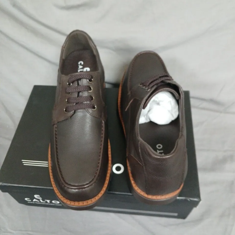 BOXED CALTO G63811 MEN'S LEATHER SHOES IN COFFEE UK 9