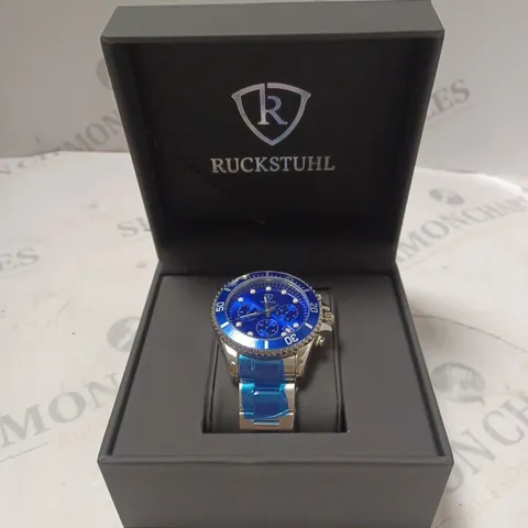 MENS RUCKSTUHL CHRONOGRAPH 8829 WATCH β BLUE DIAL - STAINLESS STEEL STRAP β 3ATM WATER RESISTANT β DATE FUNCTION