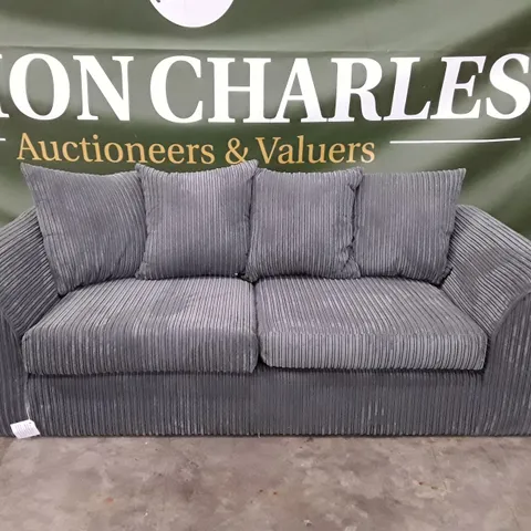 DESIGNER 3 SEATER SOFA - DARK GREY CORDUROY FABRIC