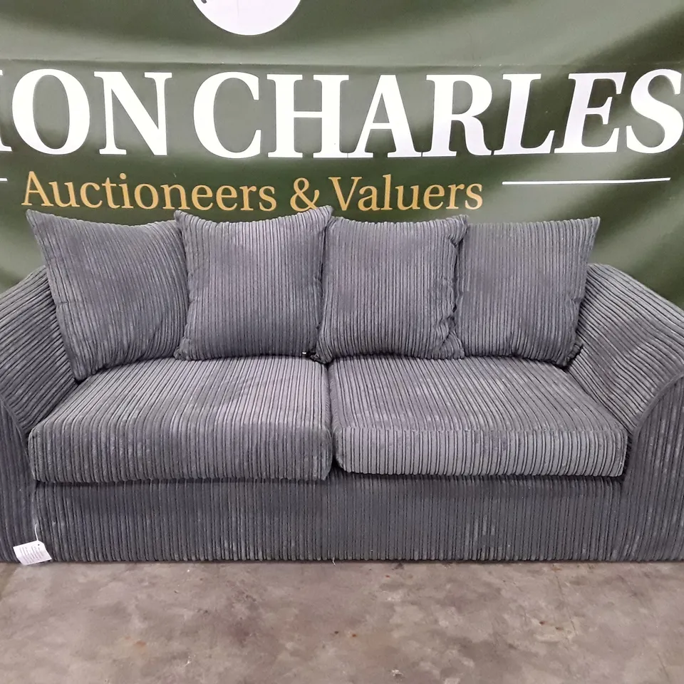 DESIGNER 3 SEATER SOFA - DARK GREY CORDUROY FABRIC