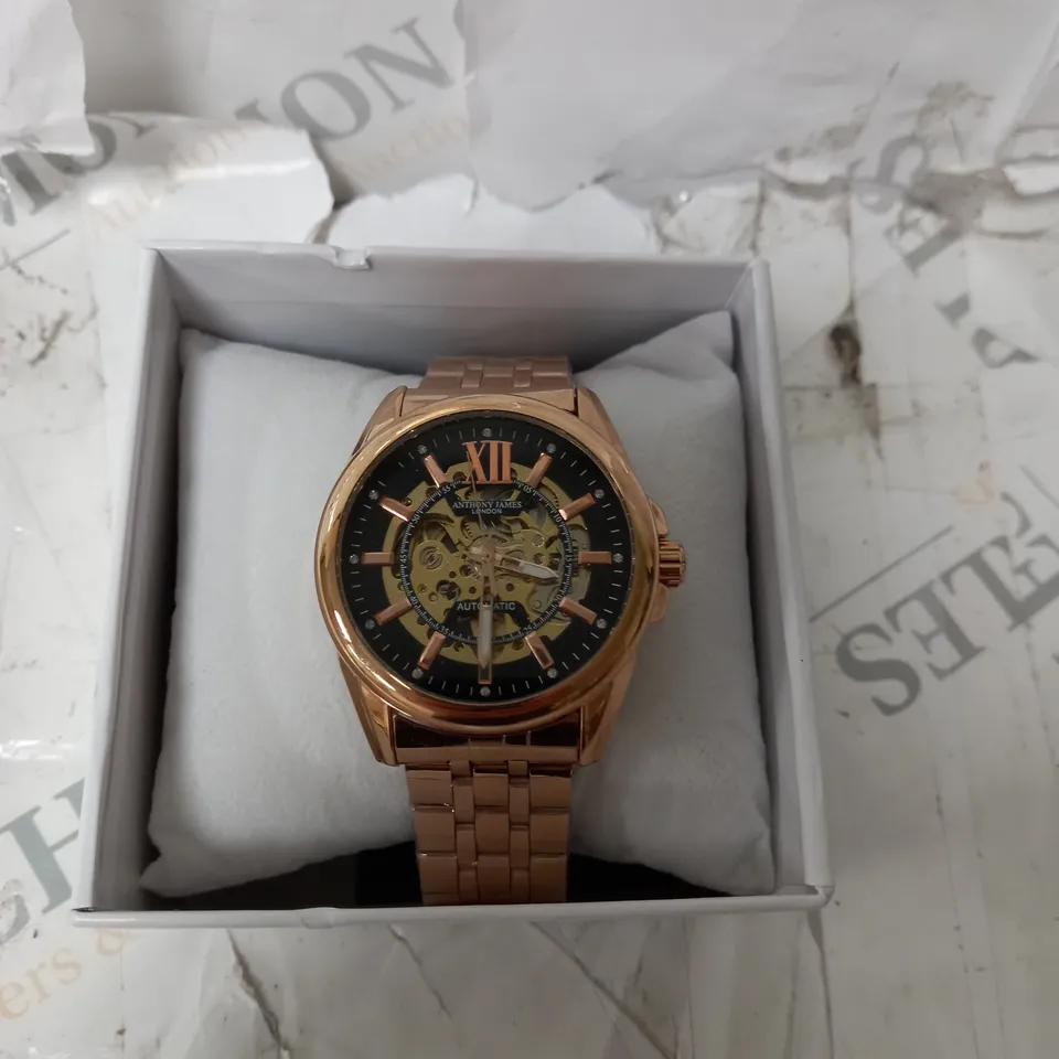 ANTHONY JAMES GENTS MYSTIQUE ROSE GOLD WATCH - AUTOMATIC - WATER RESISTSANT - STAINLESS STEEL.