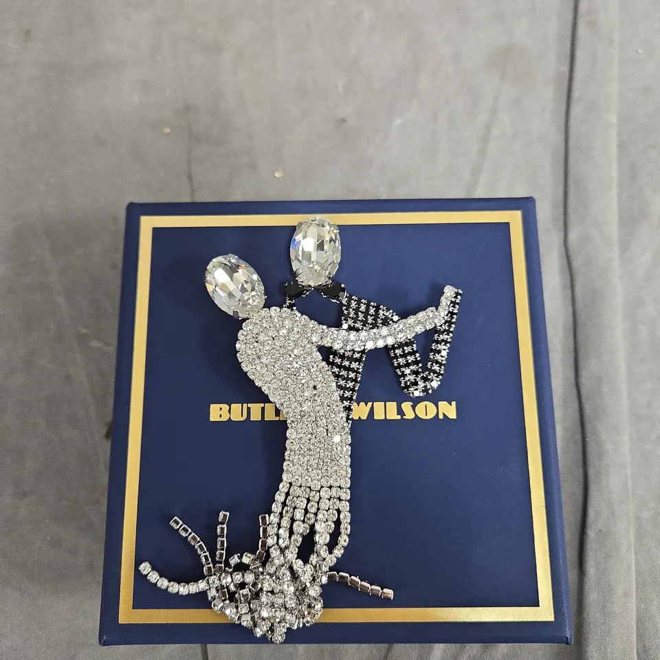 BUTLER & WILSON CRYSTAL RHINESTONE BROOCH – ABSTRACT DANCER FIGURE (BOXED)