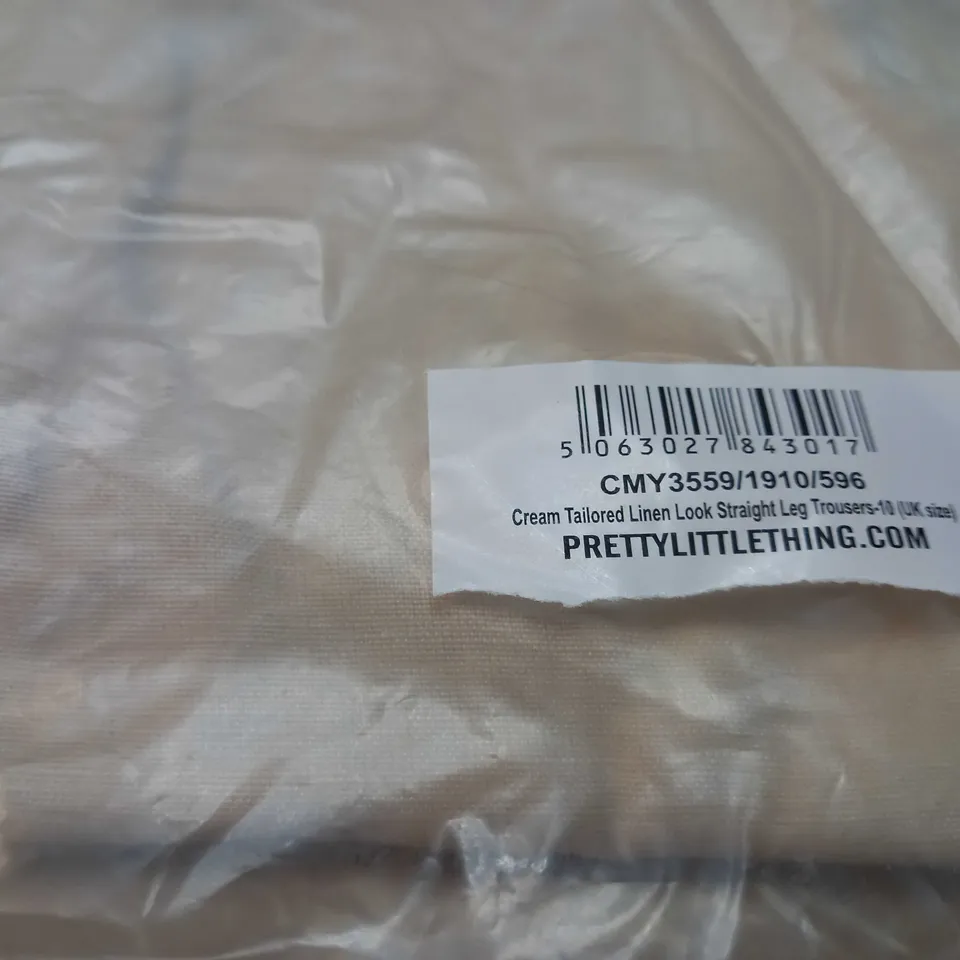 PACKAGED PLT CREAM TAILORED LINEN LOOK STRAIGHT LEG TROUSERS - SIZE 10