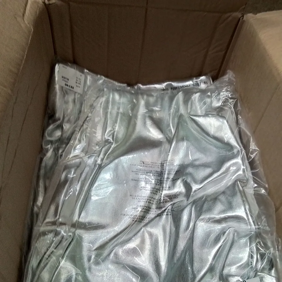 BOXED BRAND NEW APPROXIMATELY 14 JD WILLIAMS PU STRAIGHT TROUSERS SILVER SIZE 18