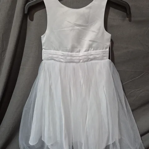 NEXT GIRLS' WHITE SATIN & TULLE PARTY DRESS WITH BOW - AGED 8 YEARS
