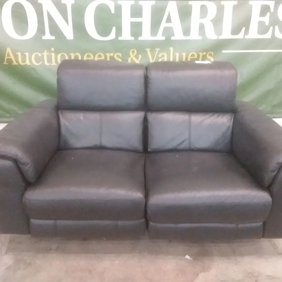 QUALITY DESIGNER ILLINOIS 2 SEATER POWER RECLINER SOFA - BLACK LEATHER