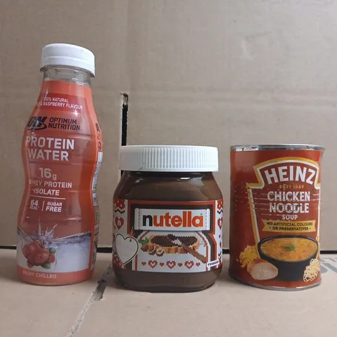 APPROXIMATELY 10 ASSORTED FOOD AND DRINK ITEMS TO INCLUDE HEINZ, NUTELLA, ETC