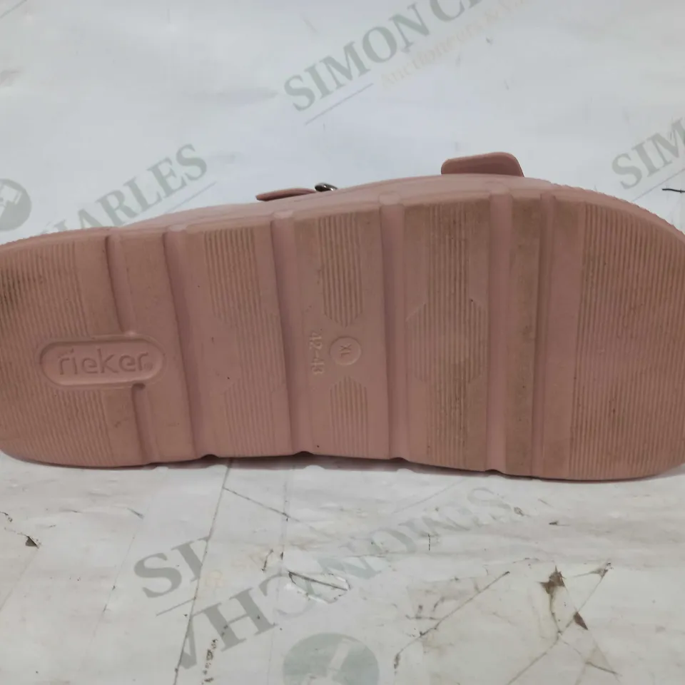 BOXED PAIR OF RIEKER DOUBLE STRAP SANDALS IN PINK SIZE XL (42-43)