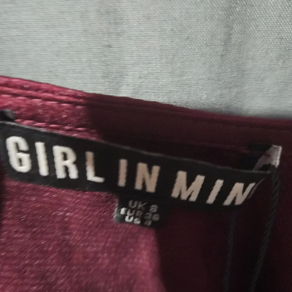 GIRL IN MIND ELSA GOLD BUCKLE LONG SLEEVE WRAP DRESS – WINE, UK 8