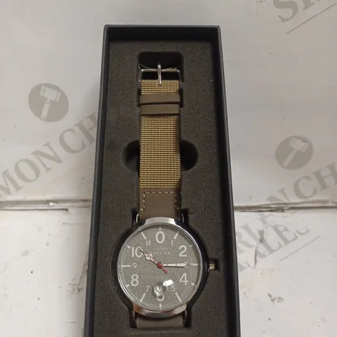 BOXED ELEVON WATCH - STAINLESS STEEL CASE BACK - JAPAN QUARTZ MOVEMENT - WATER RESISTANT 5 ATM - MAGNIFIED DATE.