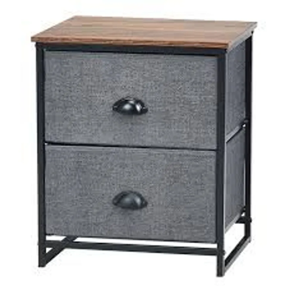 BOXED GIANTEX NIGHTSTAND W/FABRIC DRAWERS, STURDY STEEL FRAME AND WOOD TOP ORGANIZER UNIT - BLACK/GREY