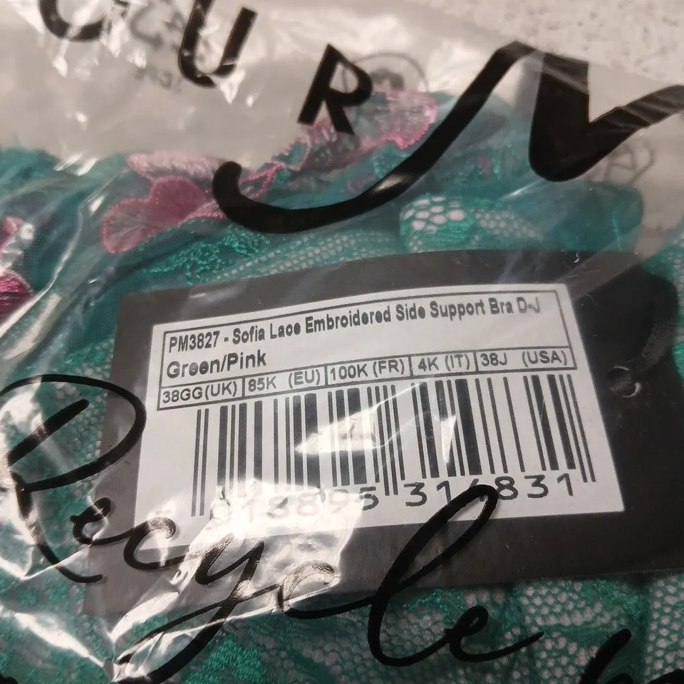 POUR MOI SOFIA LACE EMBROIDERED SIDE SUPPORT BRA GREEN/PINK – UK 38GG