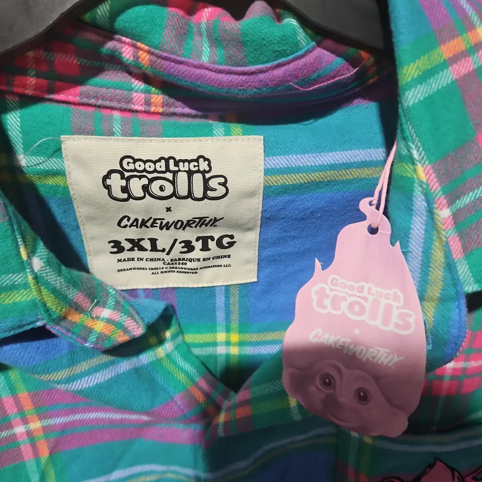 CAKEWORTHY X TROLLS PLAID SHIRT – 3XL (UK 22 APPROX), LONG-SLEEVE BUTTON-UP