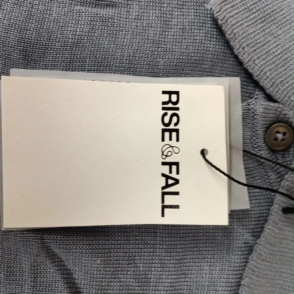 RISE & FALL SILK COTTON FINE KNIT POLO SHIRT – STEEL BLUE, XL