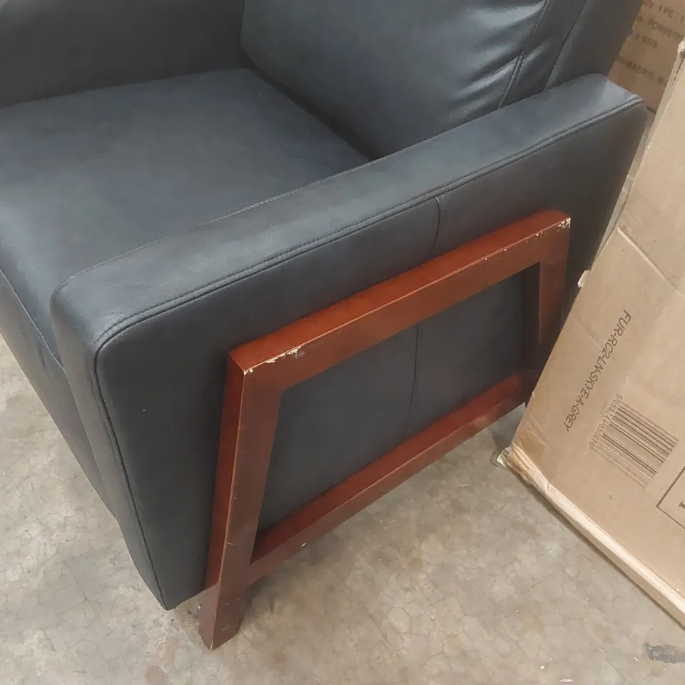 DESIGNER FAUX LEATHER UPHOLSTERED PUSH-BACK ARMCHAIR WITH WOODEN FRAME