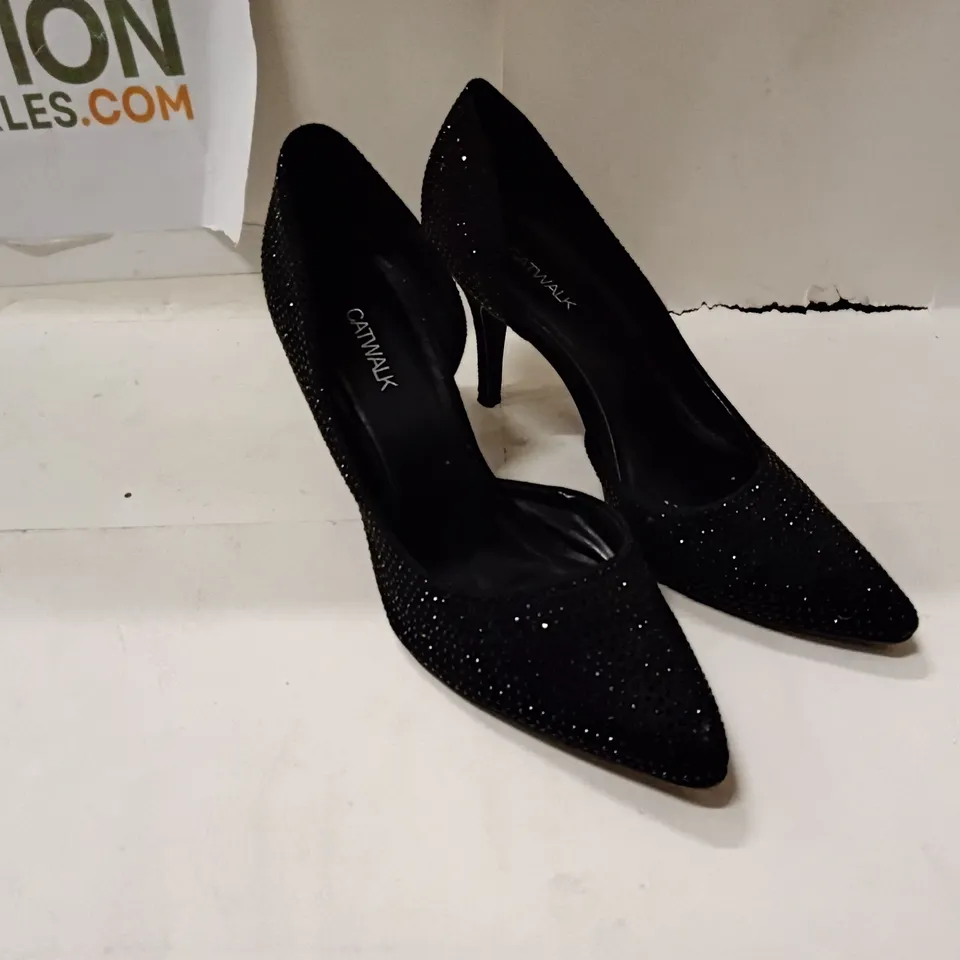 UNBOXED CATWALK BLACK GLITTER HIGH HEELS – UK 6 (EU 39)