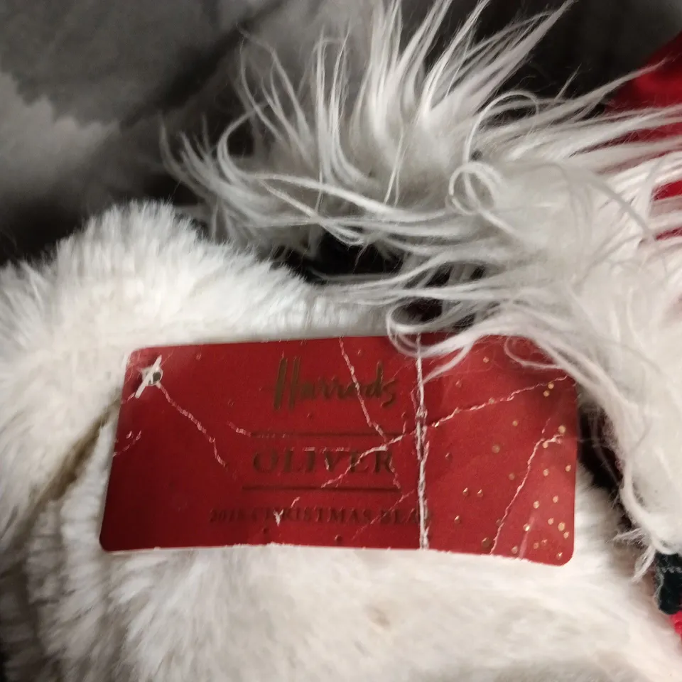 HARRODS TEDDY BEAR WITH RED JACKET – WHITE PLUSH