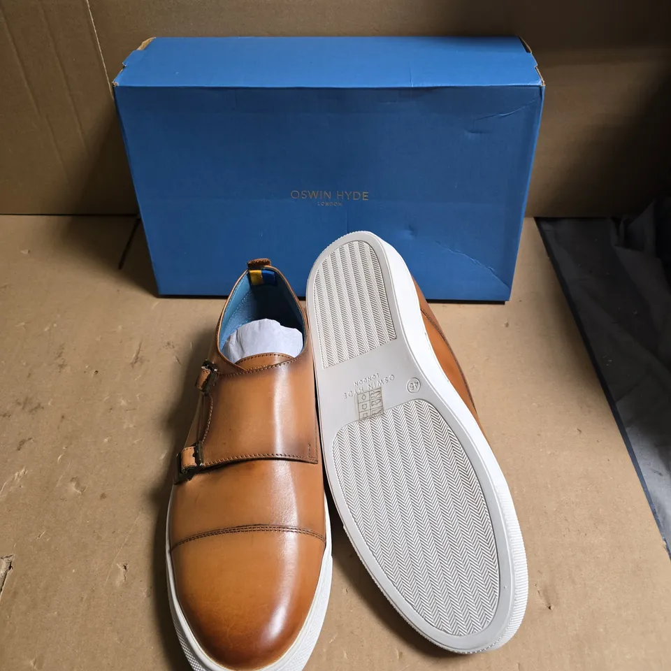 OSWIN HYDE LONDON MEN'S BROWN LEATHER DOUBLE MONK STRAP SHOES – BOXED - EUR SIZE 45 