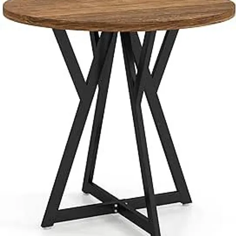 BOXED COSTWAY 80CM ROUND DINING TABLE, WOODEN KITCHEN TABLE WITH METAL PEDESTAL BASE, THICKENED TOP, ADJUSTABLE FOOT PADS & STABLE X-SHAPED BASE, DINNER TABLE FOR DINING ROOM RESTAURANT (BLACK+RUSTIC 