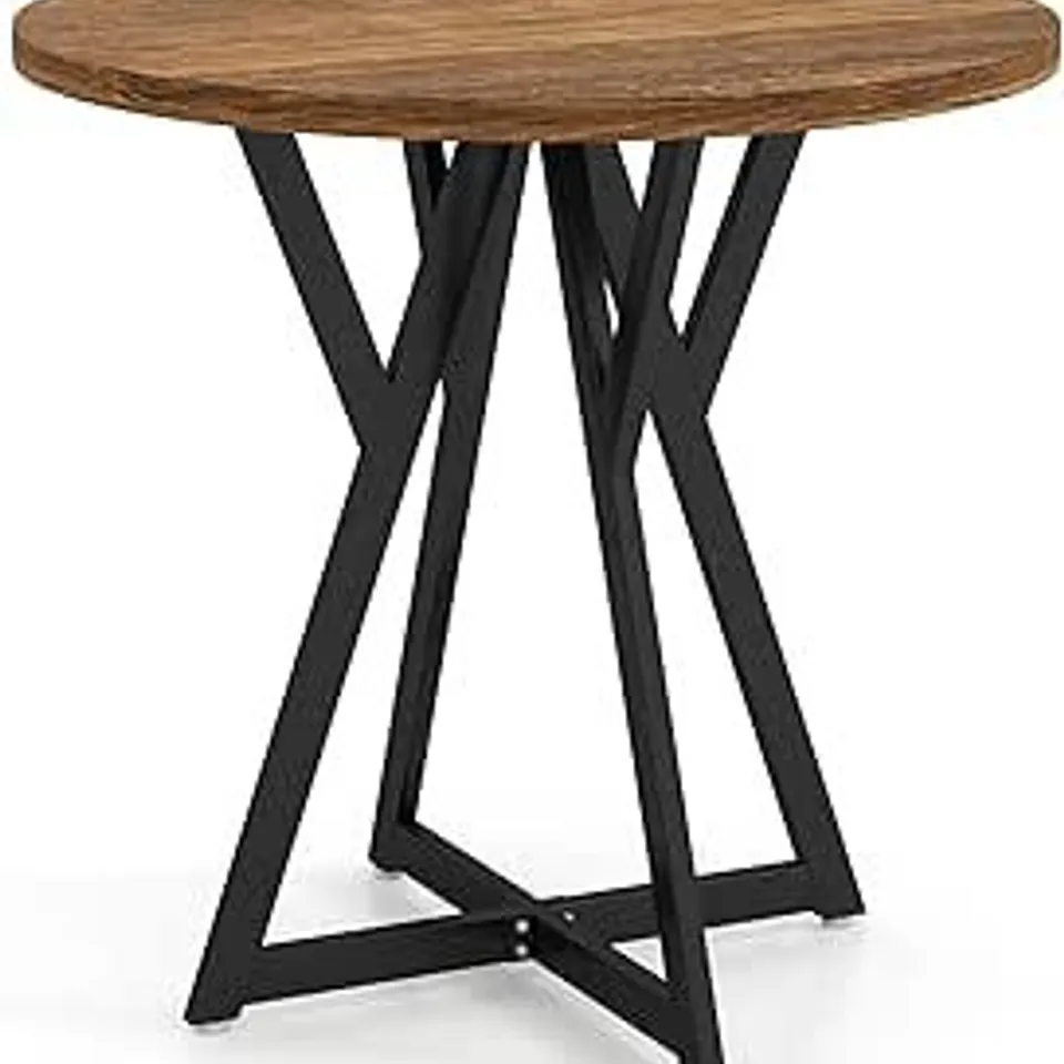 BOXED COSTWAY 80CM ROUND DINING TABLE, WOODEN KITCHEN TABLE WITH METAL PEDESTAL BASE, THICKENED TOP, ADJUSTABLE FOOT PADS & STABLE X-SHAPED BASE, DINNER TABLE FOR DINING ROOM RESTAURANT (BLACK+RUSTIC 