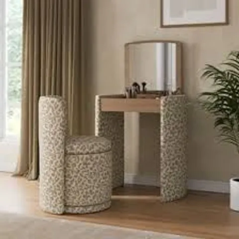 BOXED FRANKIE COMPACT DRESSING TABLE SET WITH MIRROR AND STOOL - LEOPARD PRINT (1 BOX)