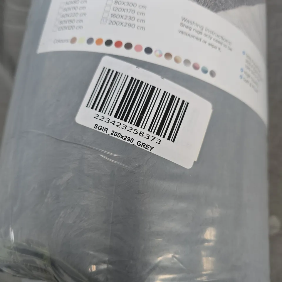 GREY SHAGGY RUG, 200 X 290 CM