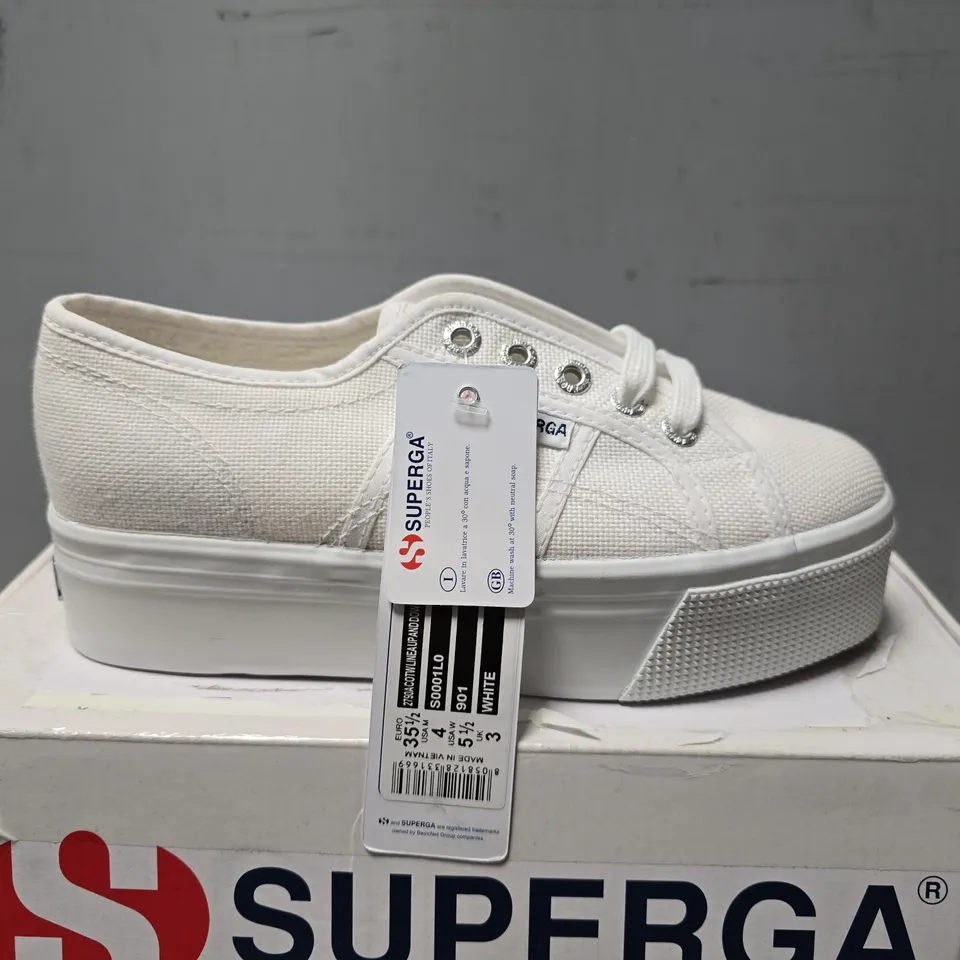 BOXED SUPERGA WOMEN'S WHITE LACE-UP SNEAKERS - UK 3 