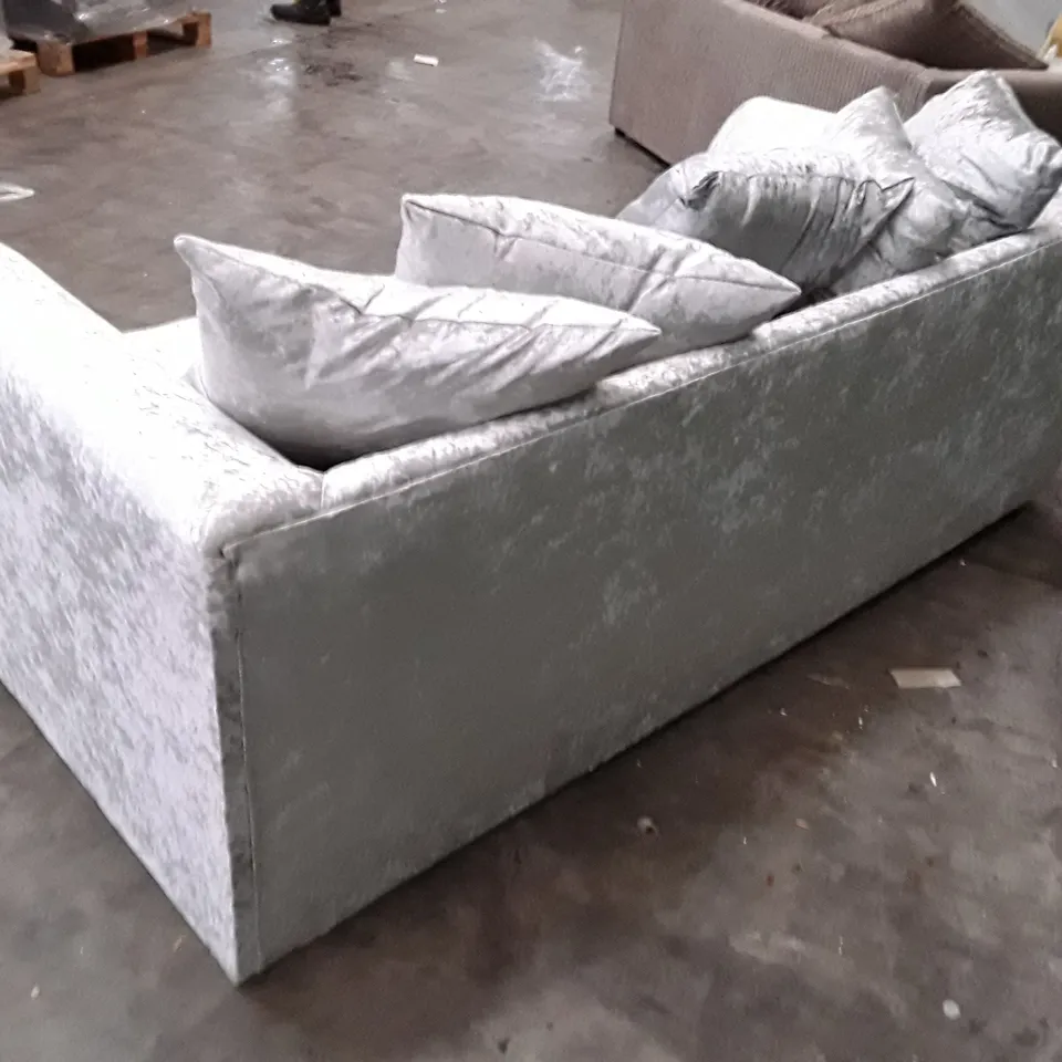 QUALITY DESIGNER 3 SEATER SOFA - SILVER VELVET FABRIC