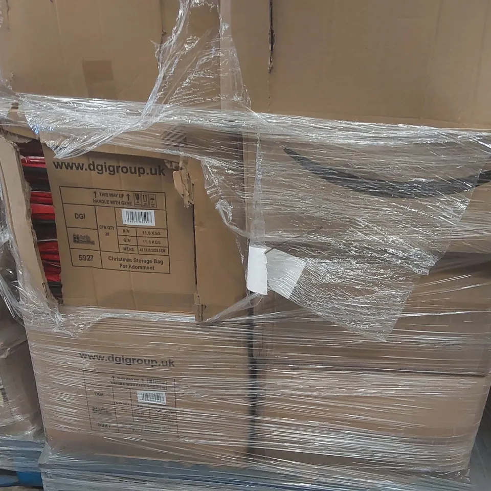 PALLET CONTAINING A VERY LARGE QUANTITY OF ASSORTED ITEMS INCLUDING: SCENTED TEALIGHT ADVENT CALENDARS, CHRISTMAS PAPER STORAGE CASES, LUXURY BAUBLES ECT
