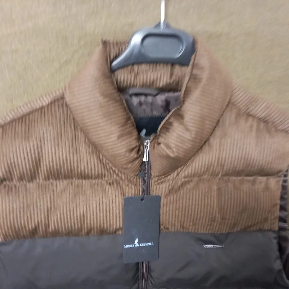 BRAND NEW MOSES KUSHNER TWO TEXTURE PADDED GILET IN BROWN/BLACK - 58