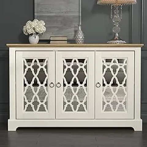 BOXED 3 DOOR SIDEBOARD - IVORY/BEAUFORT OAK