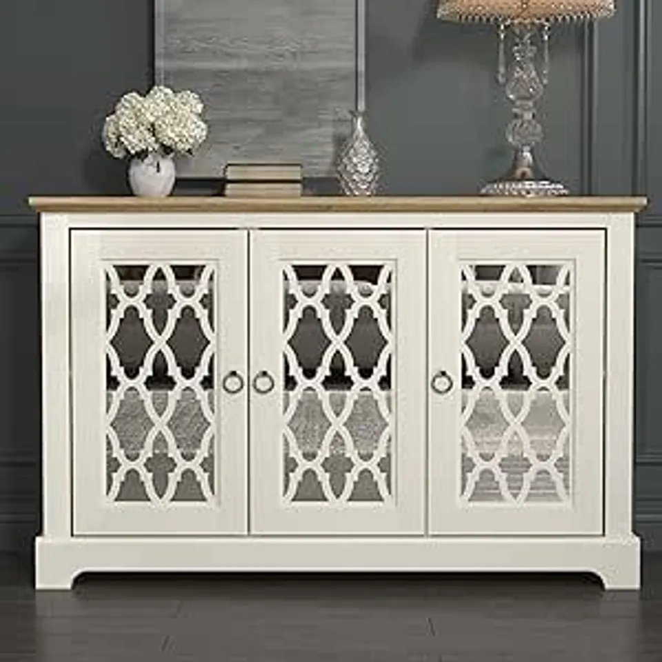 BOXED 3 DOOR SIDEBOARD - IVORY/BEAUFORT OAK