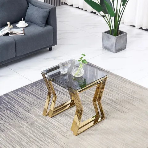 BOXED TAOUSSI 2-PIECE STAINLESS STEEL FRAME NEST OF TABLES WITH TEMPERED GLASS