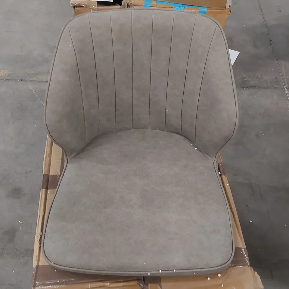 A BOXED PAIR OF SOFT CUSHION UPHOLSTERED LIGHT GREY GREY DINING CHAIRS