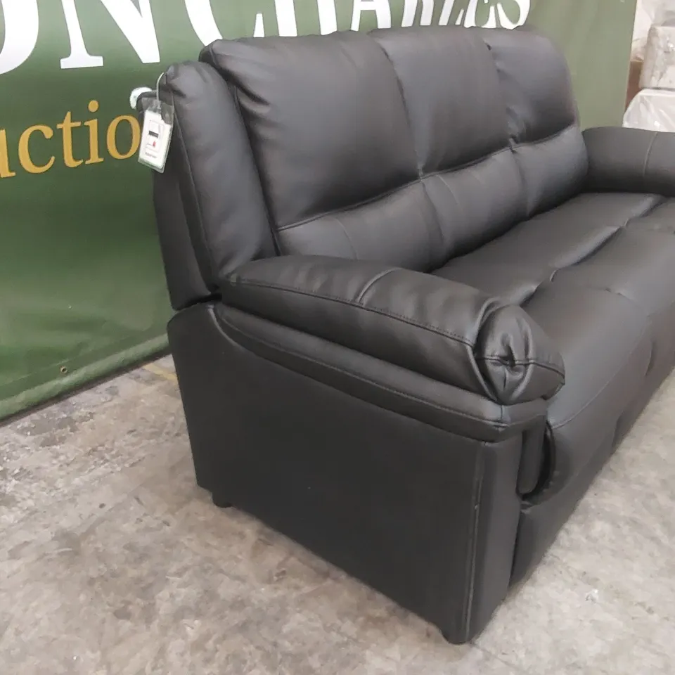 QUALITY DESIGNER ALBION STATIC 3 SEATER SOFA - BLACK FAUX LEATHER 