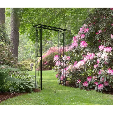 BOXED CAHORS 127cm W x 36cm D STEEL ARBOUR IN BLACK (1 BOX)