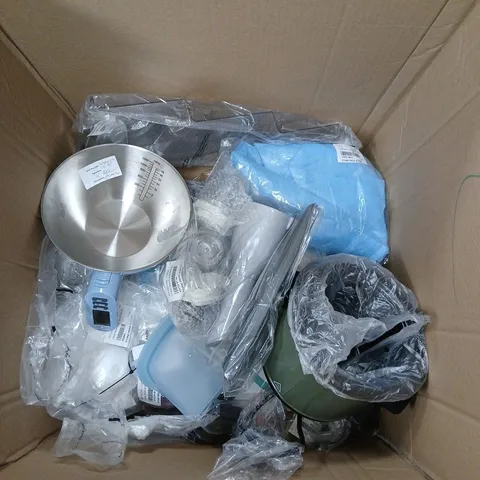 A BOX OF ASSORTED APROXIMATELY 10 TO INCLUDE KITCHEN MESURING BOWL, SLOW COOKER, BATTERY OPERATED MILL.