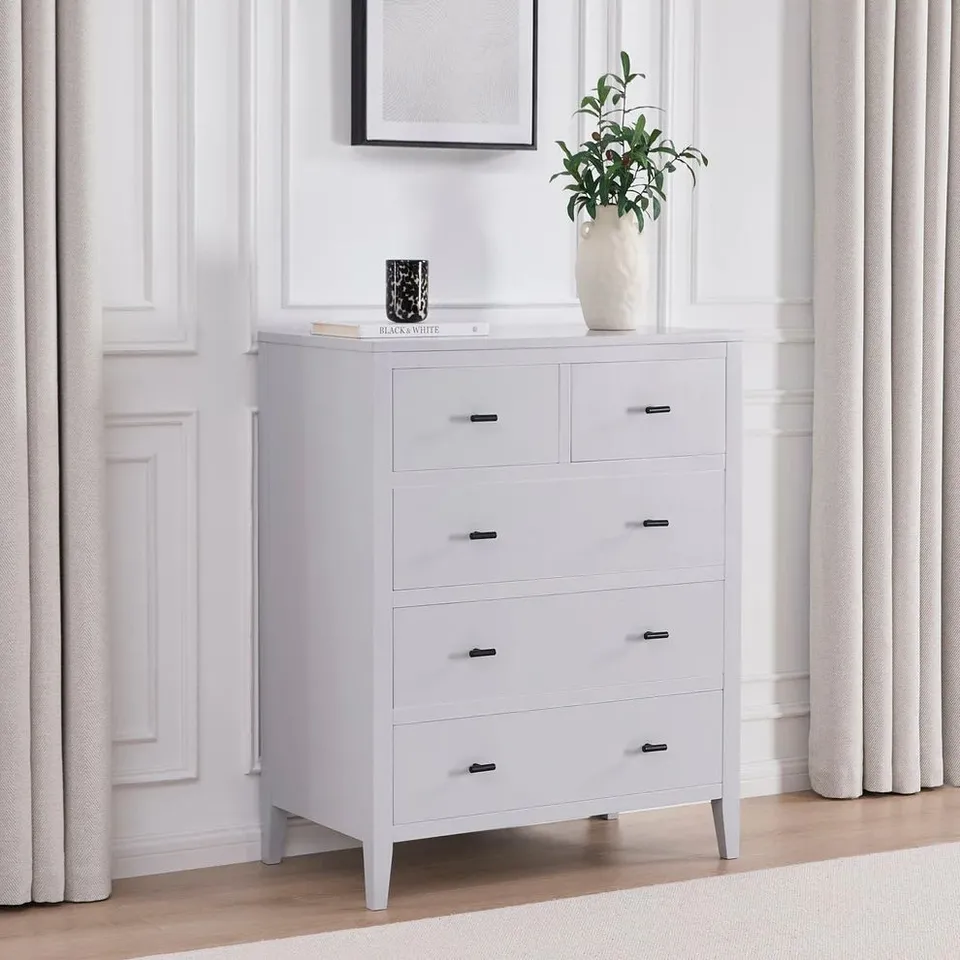 BOXED POPPY TALL CHEST, BRUSHED BLACK HANDLE - GREY (1 BOX)