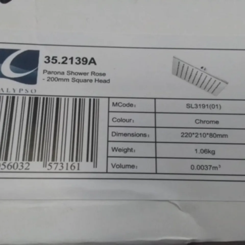 BOXED AS NEW PARONA SHOWER ROSE 200MM SQUARE IN CHROME