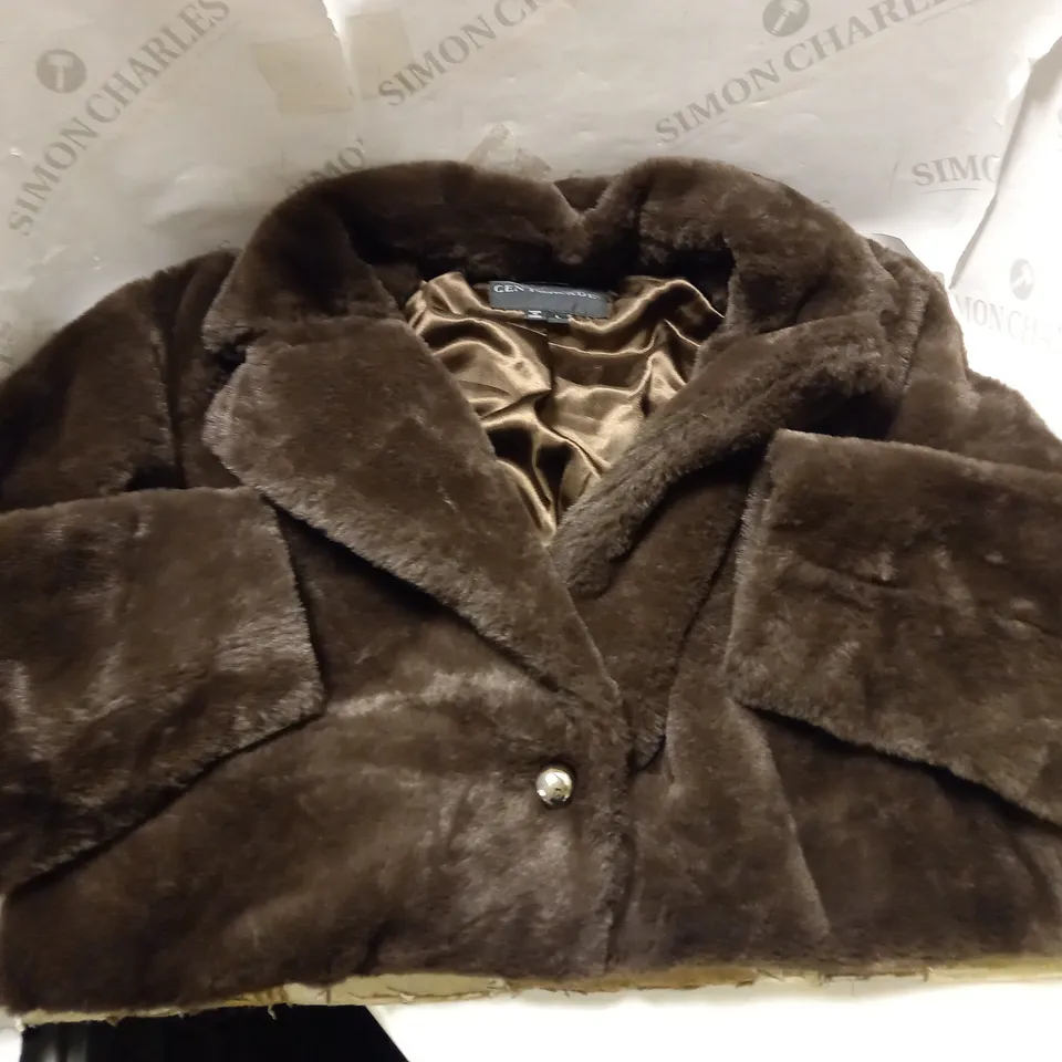 CENTIGRADE CHOCOLATE BROWN FAUX FUR COAT - SIZE LARGE